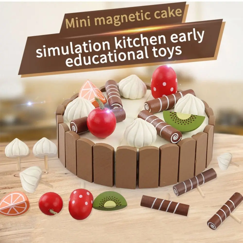 Magnetic Birthday Cake Pretend Play House Simulation Food Wooden Children Kitchen Montessori Interactive