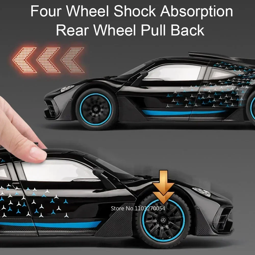 1:24 ONE SLS Alloy Sportscar Toys Model Diecast Vehice Sound Light Pull Back Doors Opened Rubber Tires for Kids Christmas Gifts