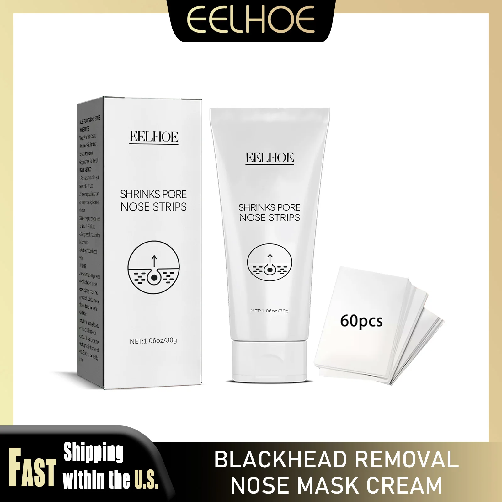 EELHOE Maschera per il naso Crema con cerotti Pori profondi Pulizia dei punti neri Ridurre i pori Non irritante Ridurre i comedoni chiusi Cura nasale