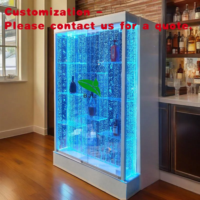 

custom.Modern Restaurant Night Club Furniture Led Lighting Acrylic Aquarium Bubble Wall Home Bar Display Cabinet with Glas