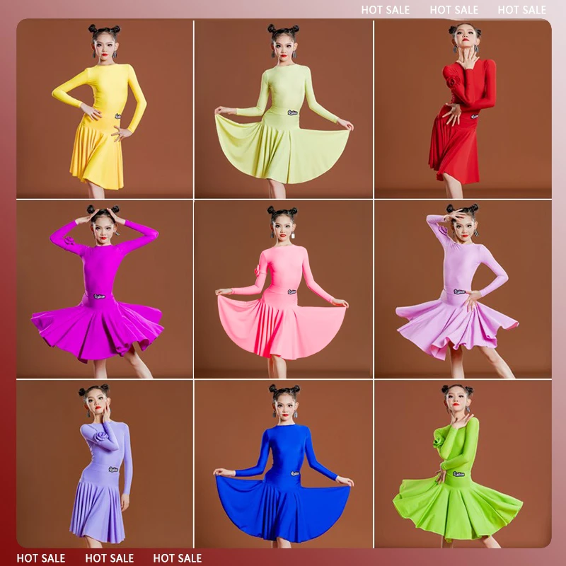 Wiele kolorów children's National Standard sukienka do tańca towarzyskiego Girls Competition Latin Dance Dance Dress Kids 8860