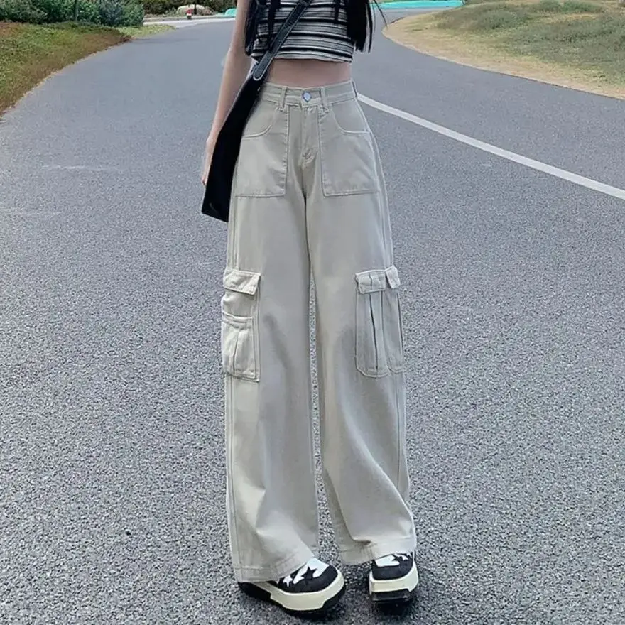 

Fashionable Loose Wide-Leg Work Pants Multi-Pocket Design New Summer Slim Straight Trousers Draped Floor Jeans