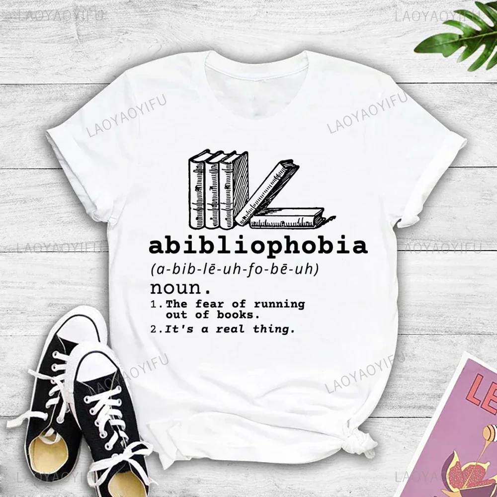 Abibliophobia Letters Men's Clothing Femininas Book Lover Reader Gift Loose Casual Fashion Tee Summer O-neck Graphic Shirt