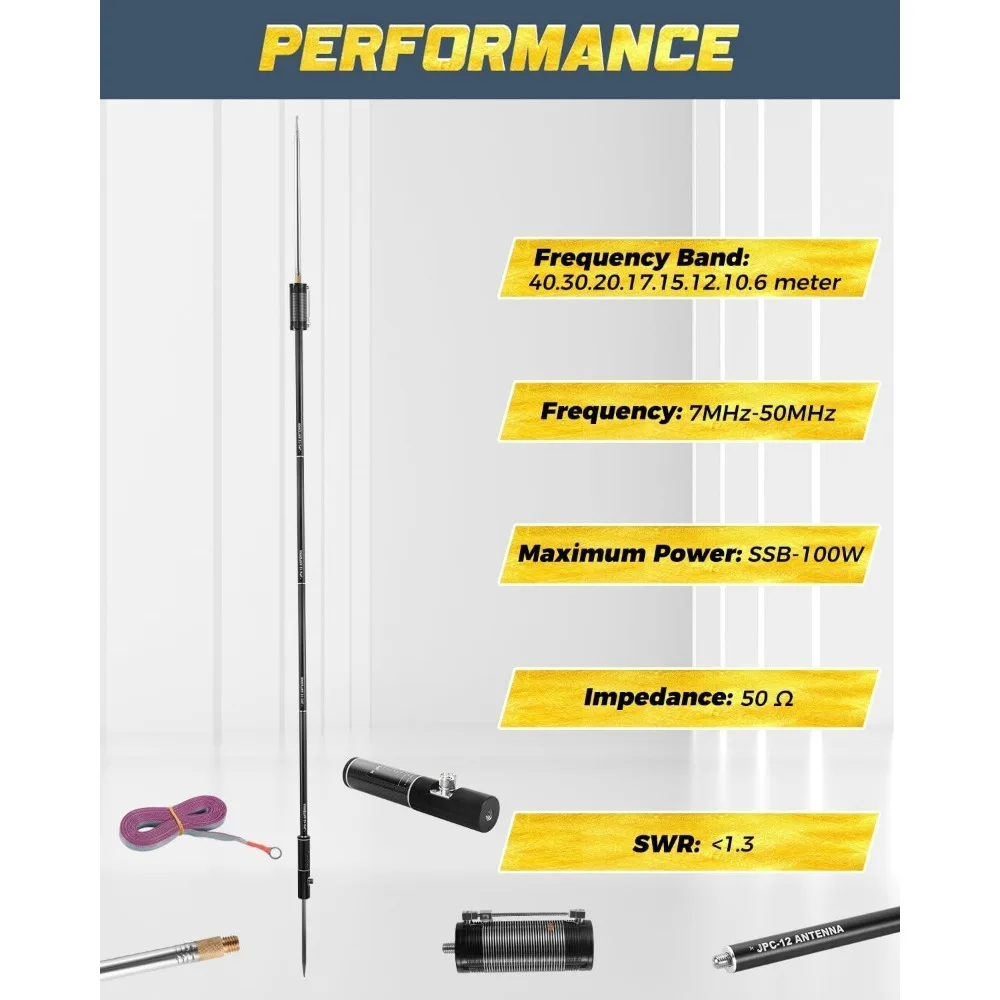 هوائيات JPC-12 HF لراديو لحم الخنزير مع منظم منزلق 7 ميجا هرتز - 50 ميجا هرتز هوائي عمودي Hf بالكامل 40 م - 6 م 8 نطاقات - ترقية جديدة