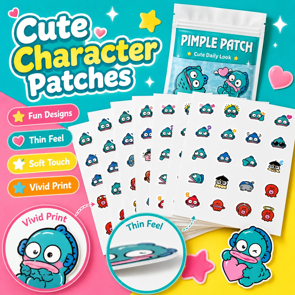 Sanrio Acne Pimple Patches, Hydrocolloid Spot Cover Stickers, Cute Face Care Patches for Daily Use