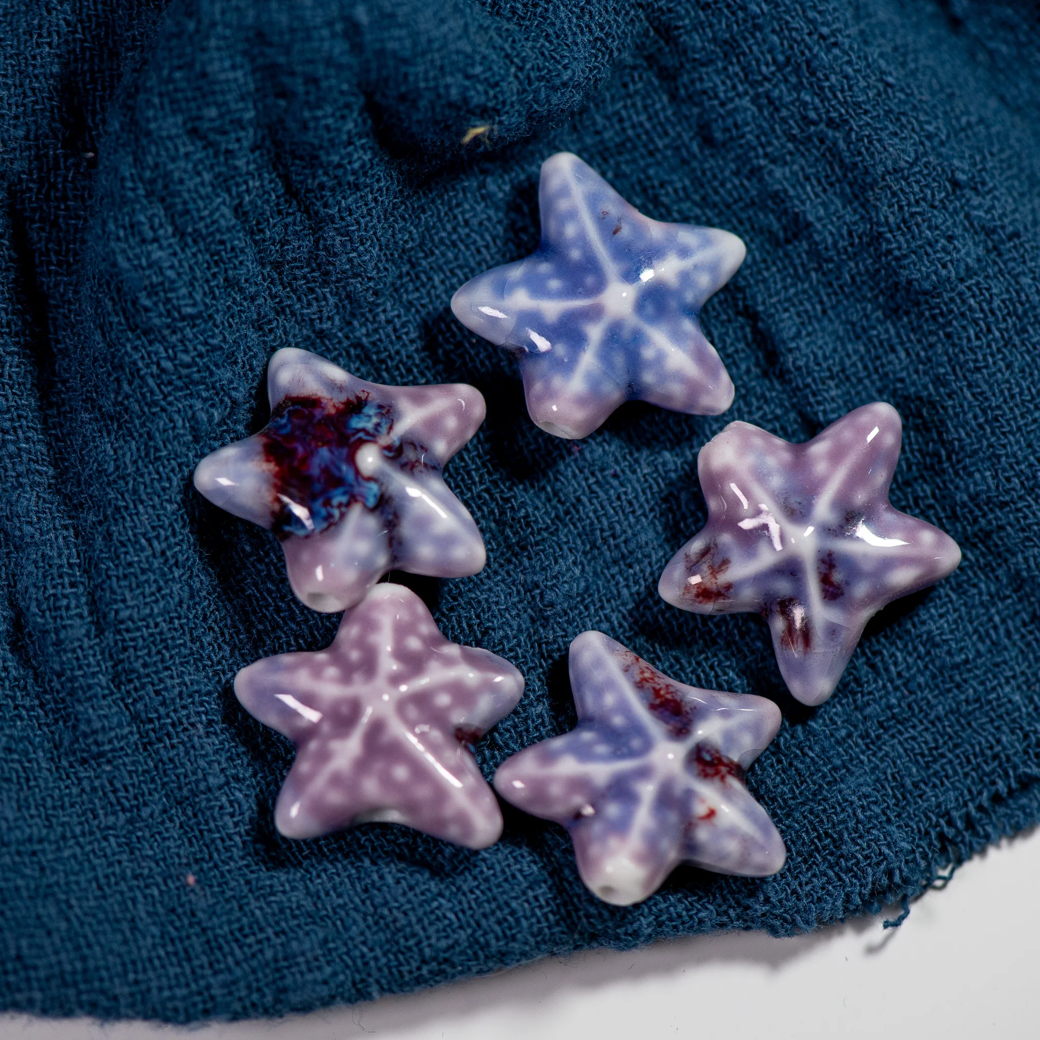 20#5pcs Ocean Series Multicolor Starfish Ceramic Beads Pentagram Porcelain Pendant #MY519