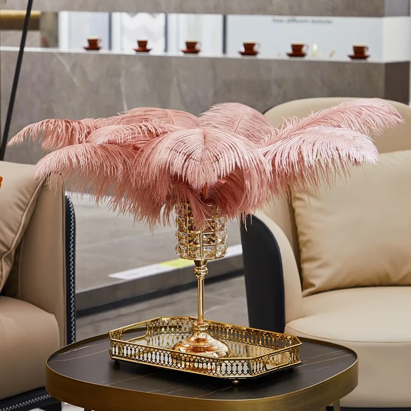 

Nordic Light Luxury Pink Feather Ornaments Home Accessories Living Room TV Cabinet Dining Table Entrance Decoration Crafts