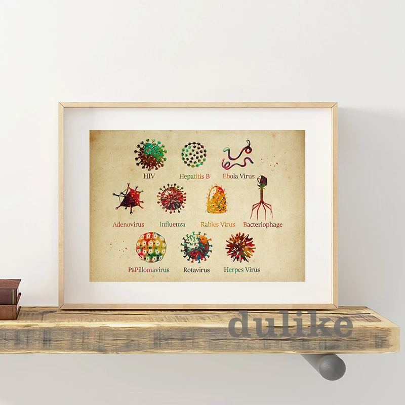 Microbiology Bacteria Microbe Art Print Old Medicine Poster Science Wall Art Pictures Canvas Painting Biology Study Office Decor