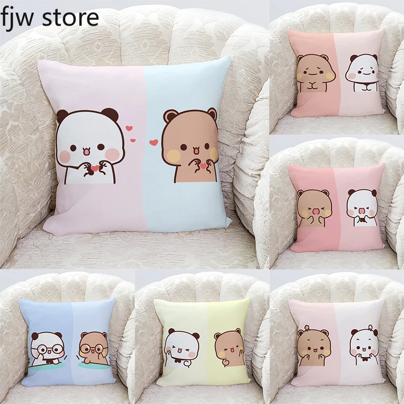 Panda Bubu and Dudu pillowcases Kawaii cartoon animation sofa cushion cover bedroom decoration solid color background pillowcase