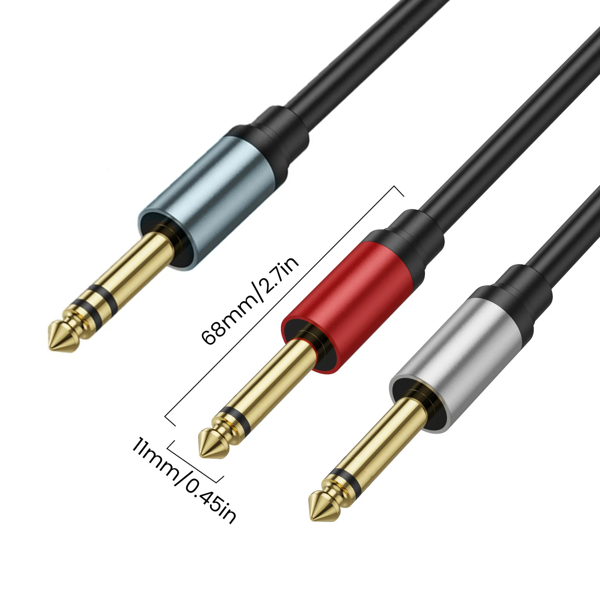 6.35mm Stereo to 2 Mono 6.35 Male Mono Y-Splitter Insert Cable 1/4 Inch Male Jack to Dual 1/4inch 6.5 Male TS Mono Audio Cable