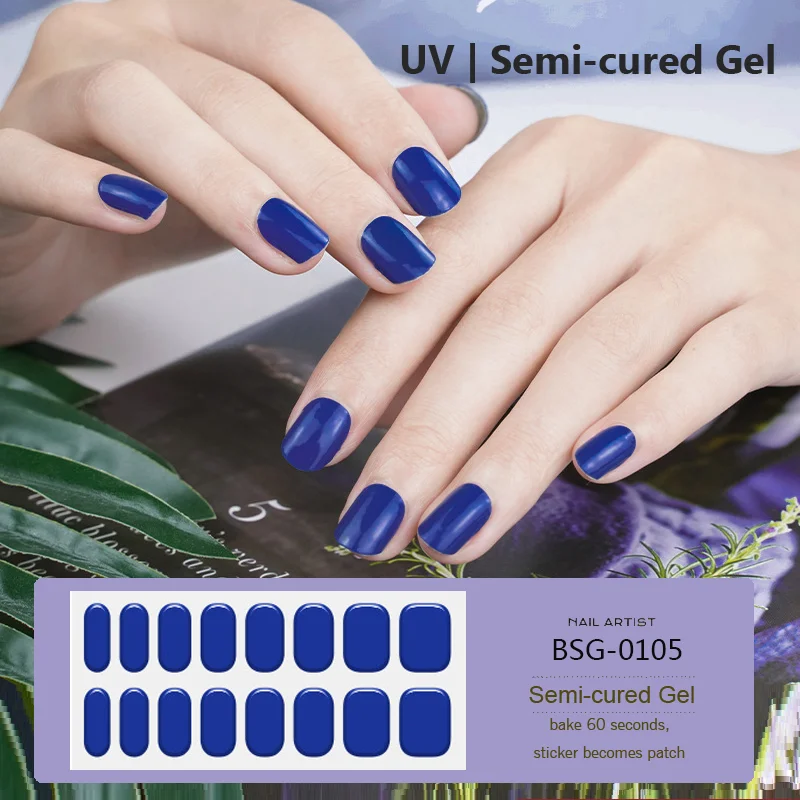 16 Tips Gel Manicure Solid Color Semi-cured Nail Stickers UV Lamp Need Full Cover Nail Decals  Nail Decoration