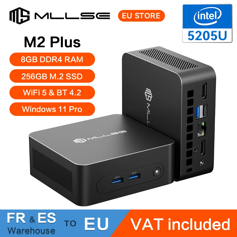 MLLSE M2 Plus Mini PC Intel Celeron 5205U Processor, DDR4 8GB RAM, 256GB SSD, Wi-Fi 5 BT4.2 Win11 Mini komputer stacjonarny