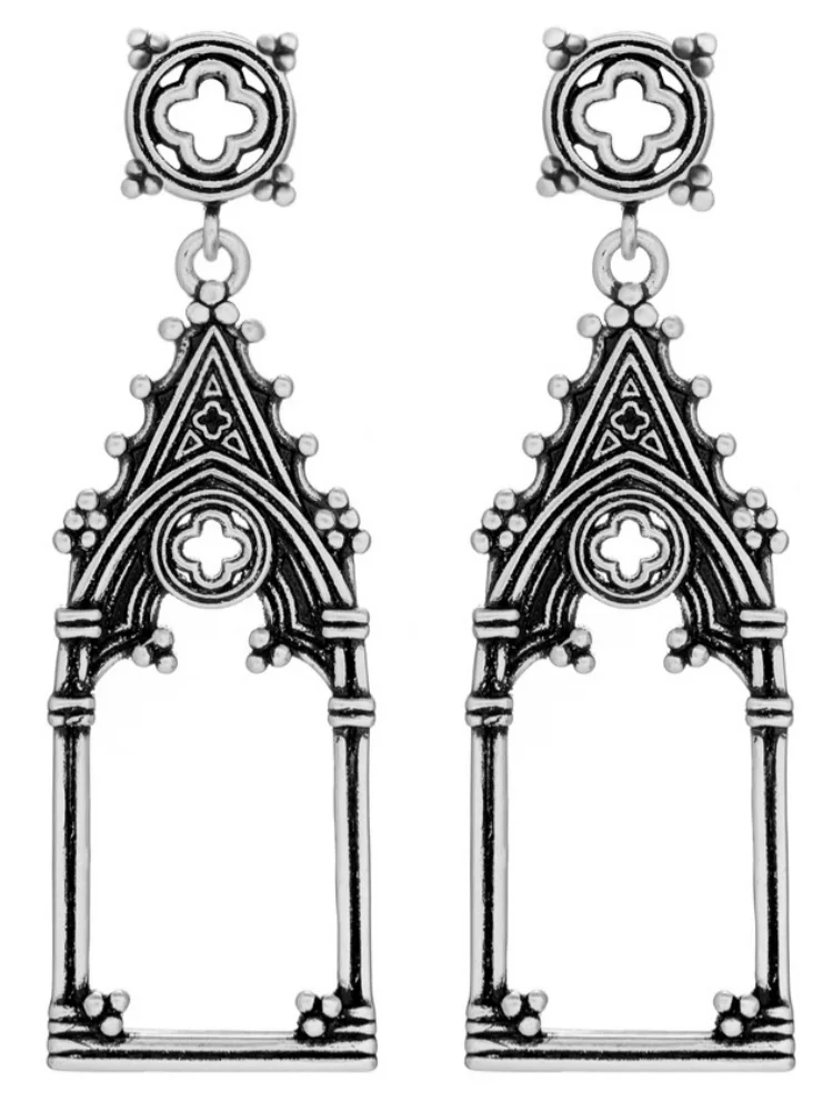 Pendientes colgantes para mujer, 2 piezas, Vintage, Catedral, guila, arquitectura, ahuecados, gótico, cobre, Color plata antigua