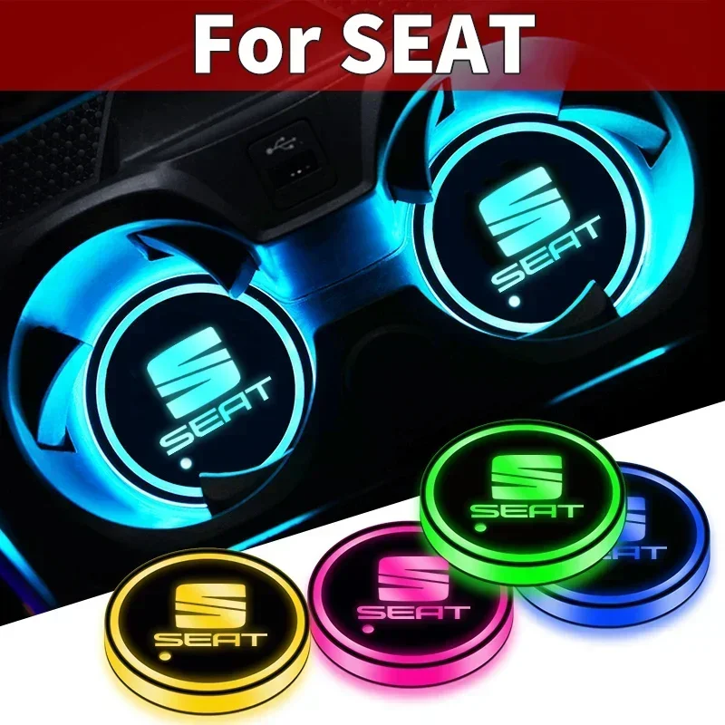 2Pcs Led Car Logo lights Luminous Coaster Drinks Holders For Seat Leon Ibiza Ateca Sportcoupe Alhambra Exeo Altea Arona Toledo