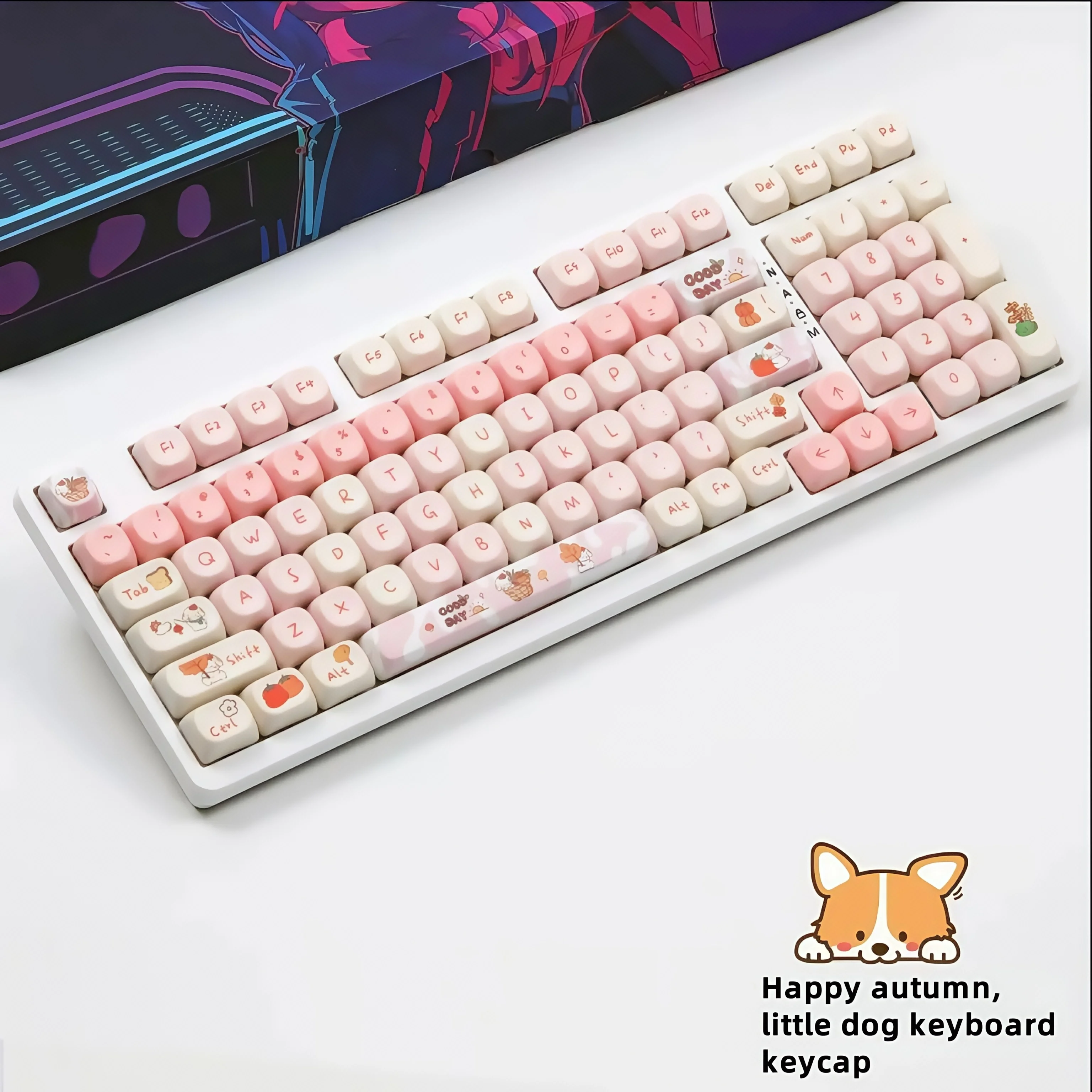 Happy Autumn Puppy Cartoon Keycaps, MOA Height, Thermal Sintering Keycaps,ใช้งานร่วมกับ 61/75/98/108 Mechanical Cross Axes