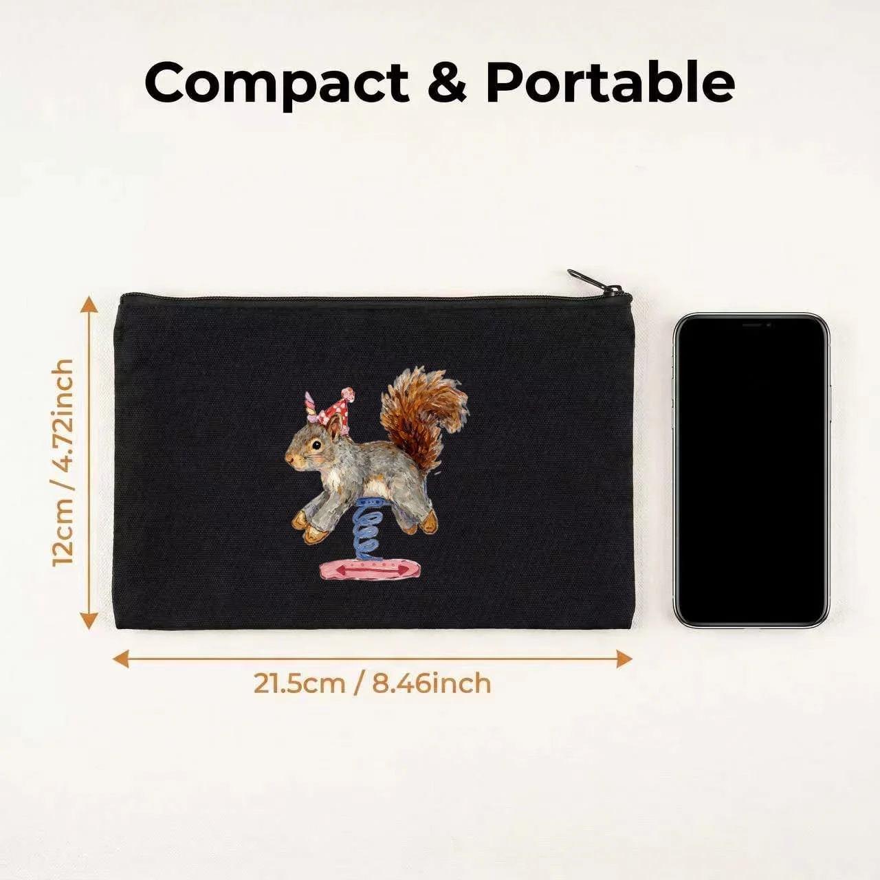 1PC Funny Playful Animal Squirrel Spring Toy Canvas Pencil Case Unisex Portable Zipper Cosmetic Storage Bag