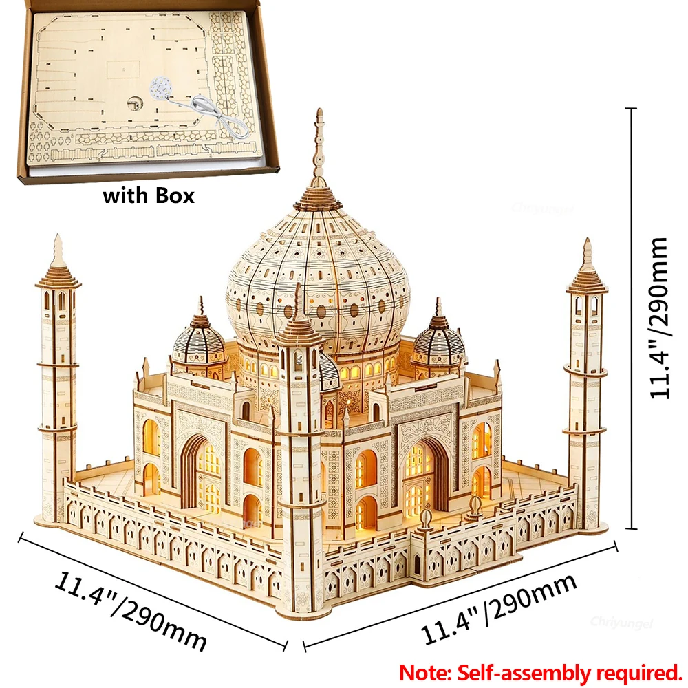 3D 나무 퍼즐 하우스 로얄 캐슬, Taj Mahal 모델 키트, 조명 포함, DIY 조립 공예, 책상 장식, 성인 및 어린이용 선물