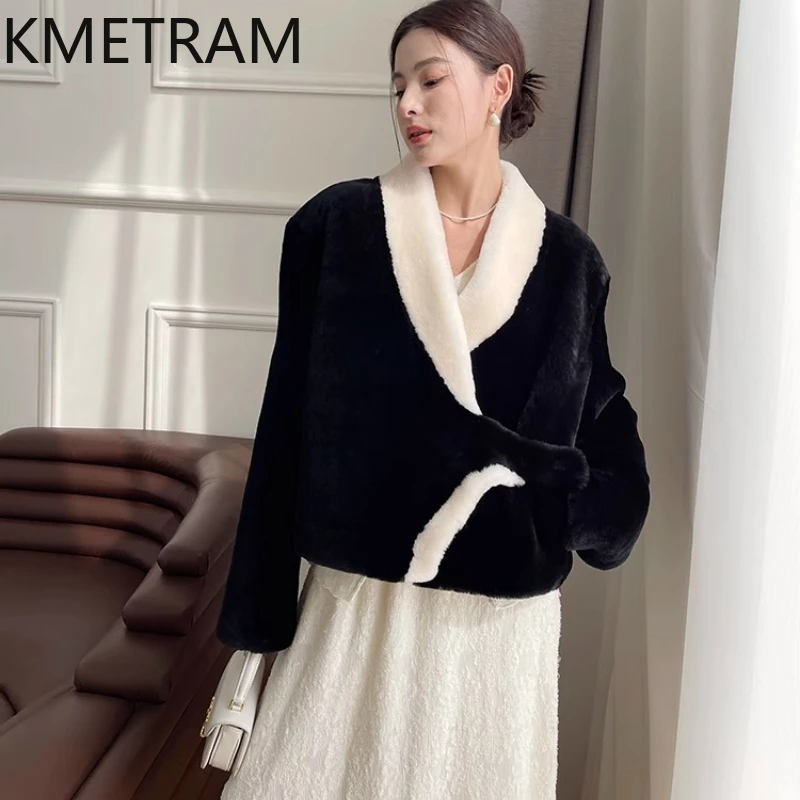 

100% Natural Merino Wool Sheepskin Double Faced Fur Jacket Woman Short Loose Real Fur Coat Women Winter Clothes 2025 Fourrure