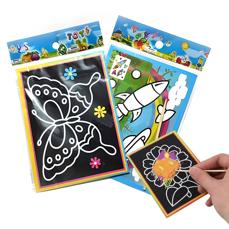 5/10/15/20pcs Scratch Paper Scratch Painting Art Supplies Office Cultural School Rewards Cartoon Pattern Colorful Paper TMZ