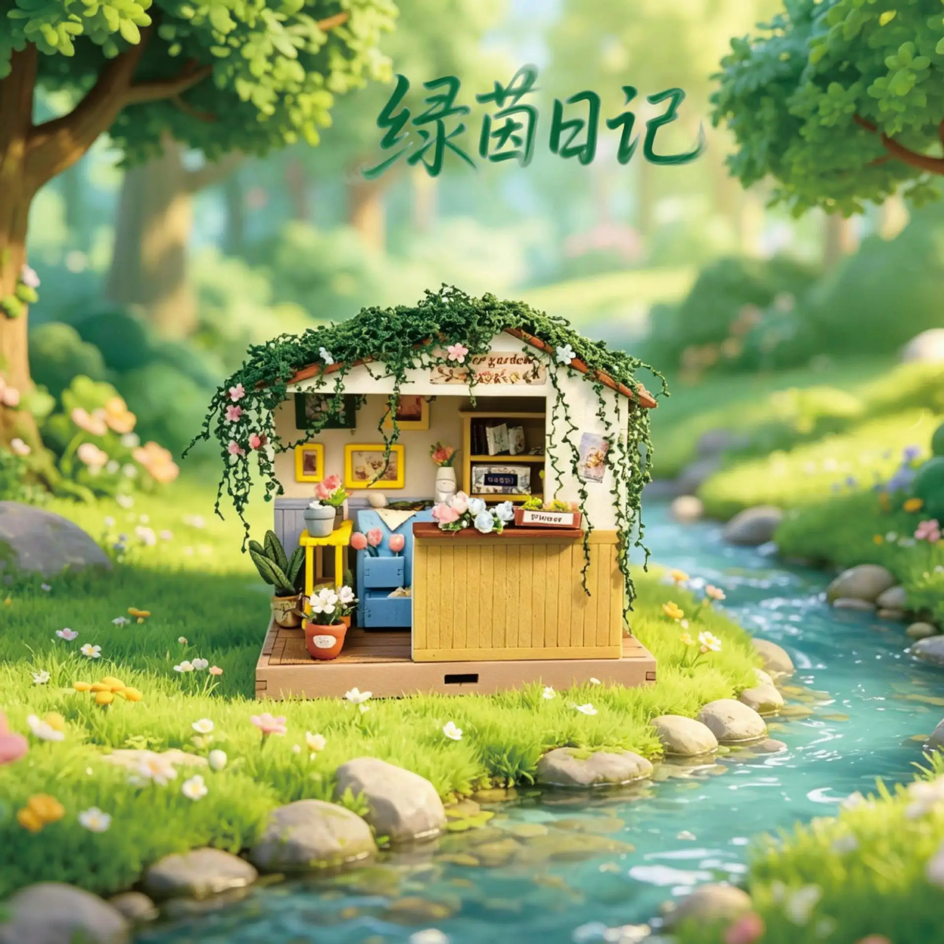 Green Diary DIY Miniature House Kit, Dollhouse Model, Handmade Assembly Building Block Craft, Toy Gift for Adults & Teens
