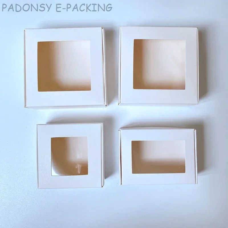 50pcs 크래프트 종이 사탕 상자 창 비누 포장 상자 웨딩 크리스마스 베이비 샤워 초콜릿 선물 상자 포장