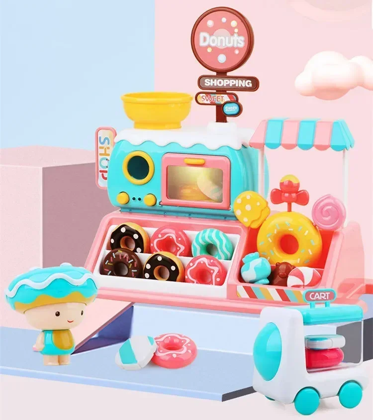 Lichter und Ton Donut Candy Truck Spielzeug Supermarkt Röster Ofen Lieferung Auto Küche Essen Set Spielhaus Spielzeug für Kinder bestes Geschenk