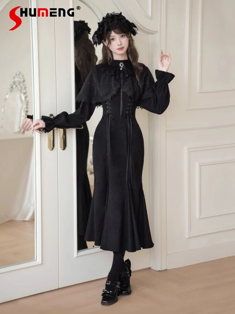 

Halloween Sweet Lolita Black Mermaid Dress Autumn New French Elegant Retro Slim Long Sleeve Dress OP Princess Tea Party Dress