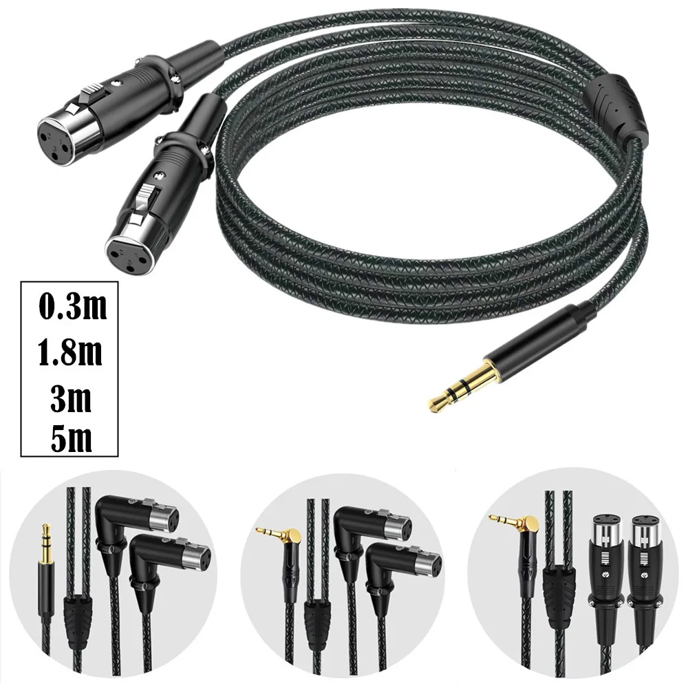 90 Degree Right Angle 3.5mm Male to Dual XLR Female Unbalanced Interconnection Cable for Microphone Sound Card Camcorder