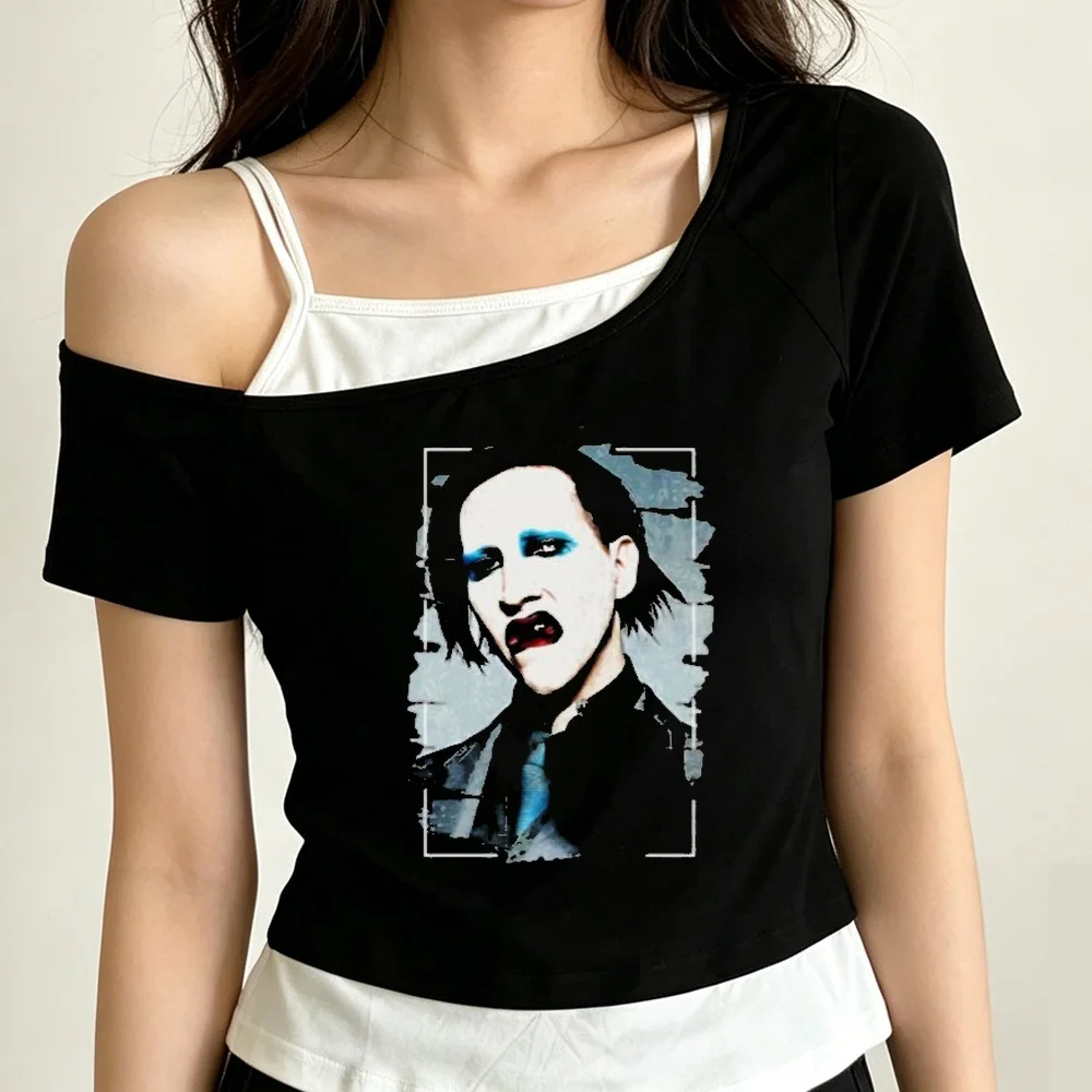 Marilyn Manson crop top ladies cutecore kawaii streetwear meme shirt graphic alternative  emo goth grunge
