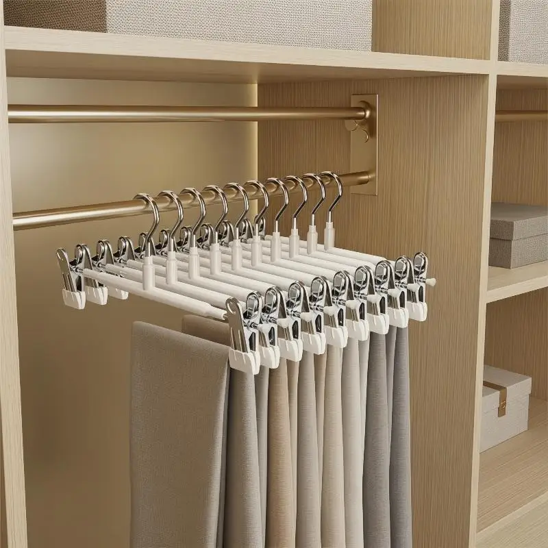 12Pcs Adjustable Metal Hangers With Clips, Non-Slip Space-Saving For Pants/Skirts & All Garments, Keep Clothes Tidy & Organized