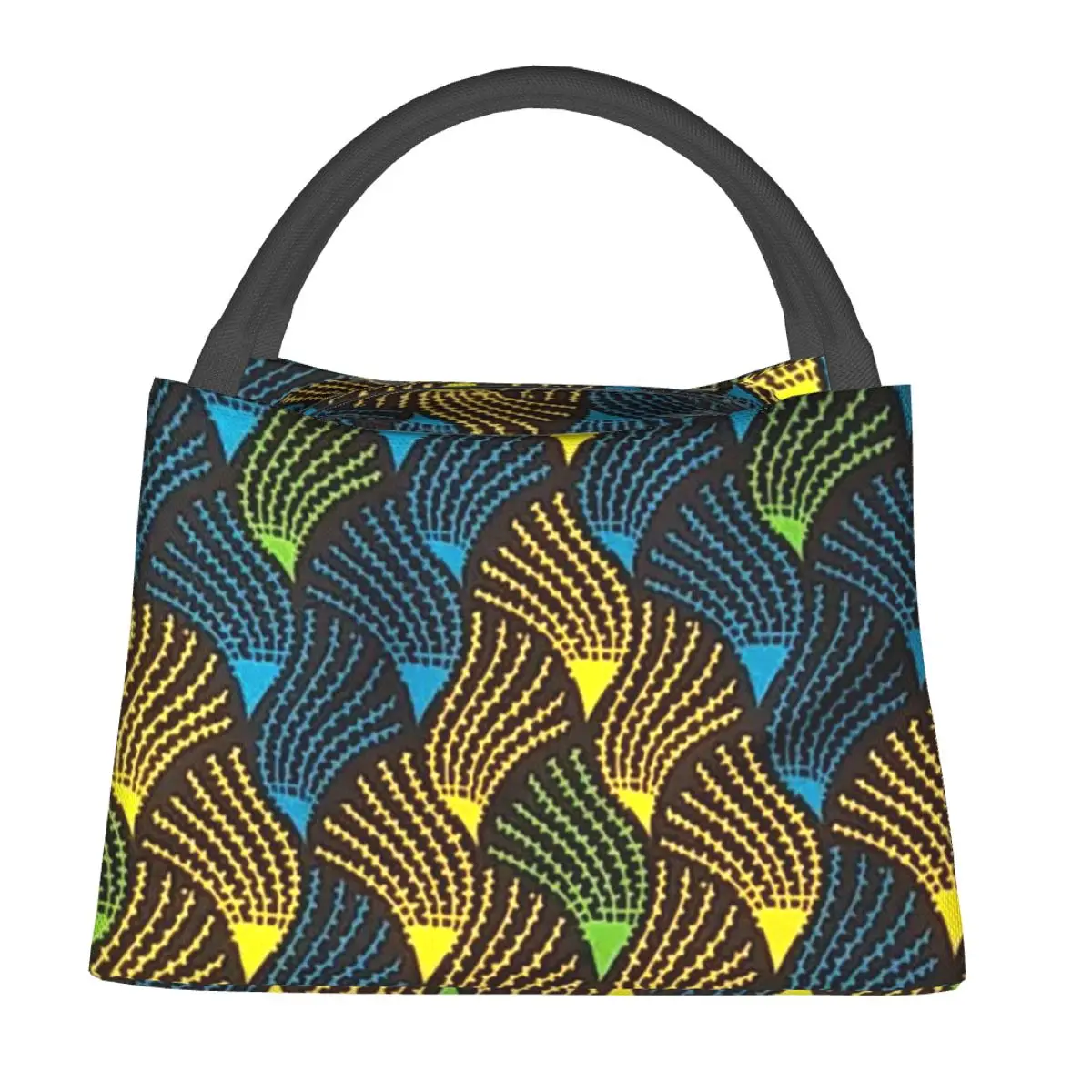 African Ankara Wax Print Insulated Lunch Bag for Women Kids Portable Food Boxes Thermal Lunch Box Tote