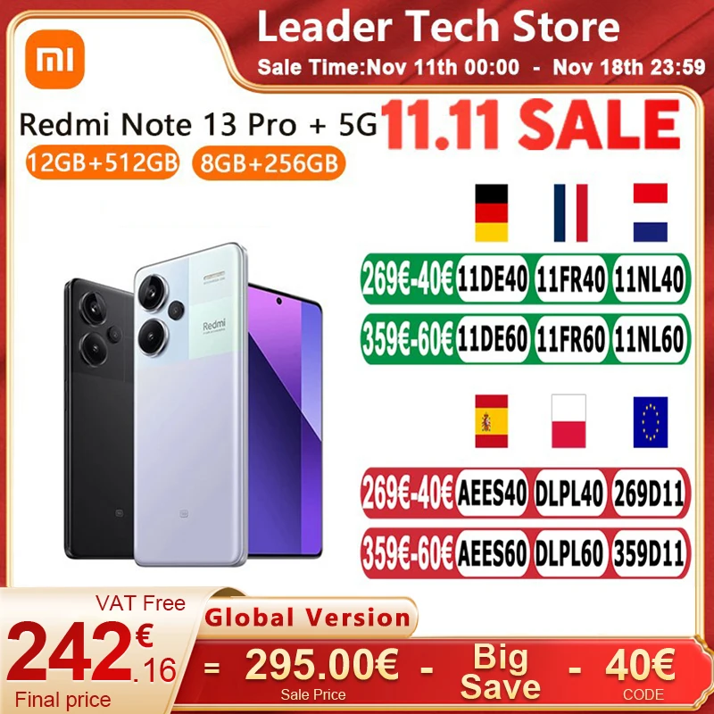 Xiaomi Redmi Note 13 Pro Plus 5G Smartphone NFC 200MP OIS Triple Camera 120Hz AMOLED 120W Charge Global Version