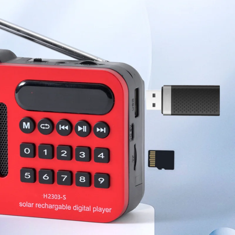 충전식 휴대용 FM 라디오 미니 태양광 블루투스 무선 스피커 USB TF 카드 지원 MP3 음악 플레이어 FM 라디오 수신기 포함