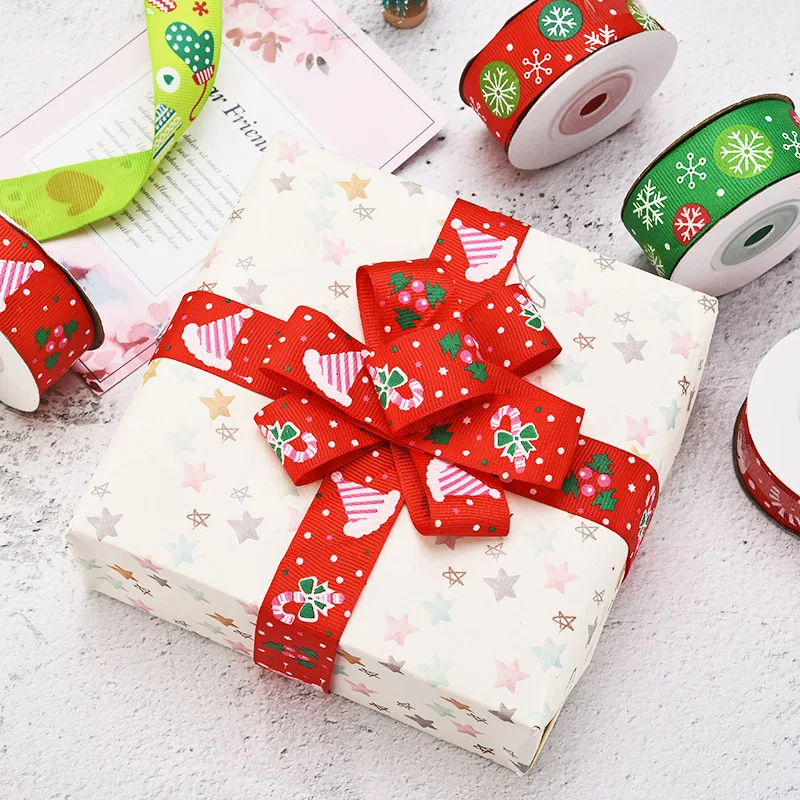 10Yards/Roll Snowflake Print Christmas Satin Ribbons for Crafts Bow Handmade Gift Wrapping New Year Decorative Ribbon 10/20/25mm