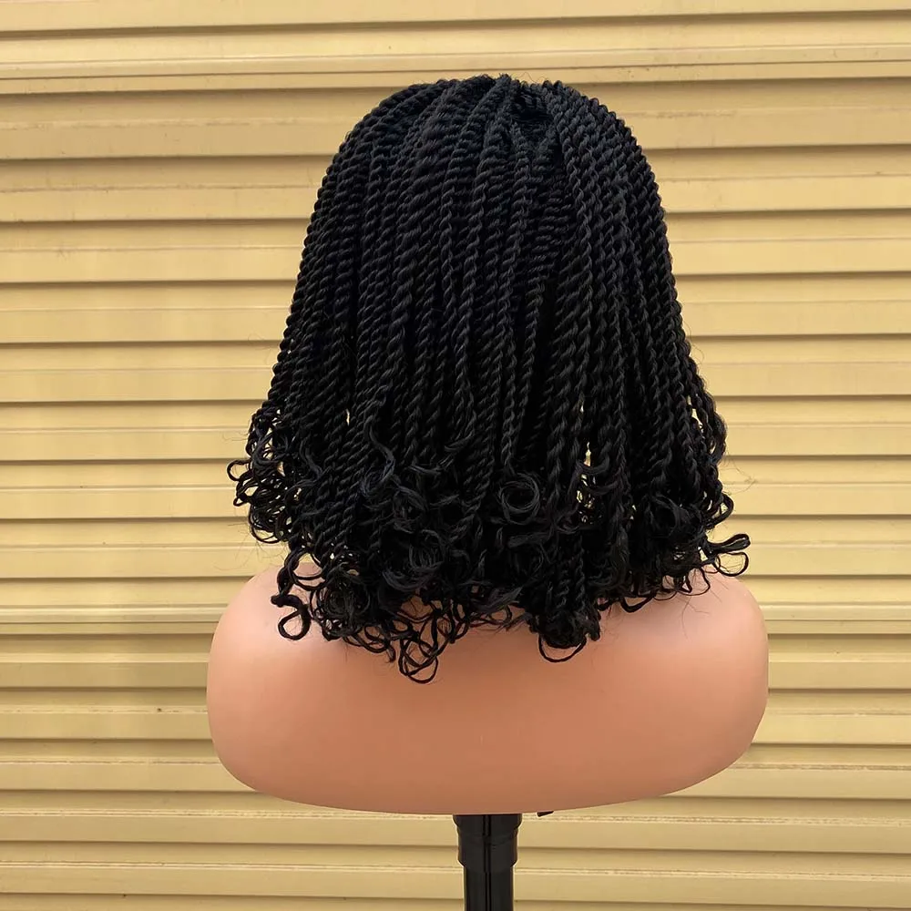 Short Bob Box Braided Wigs For Black Women Heat Resistant Crochet Kinky Twist Braided Wig African Synthetic Braiding Hair Wig