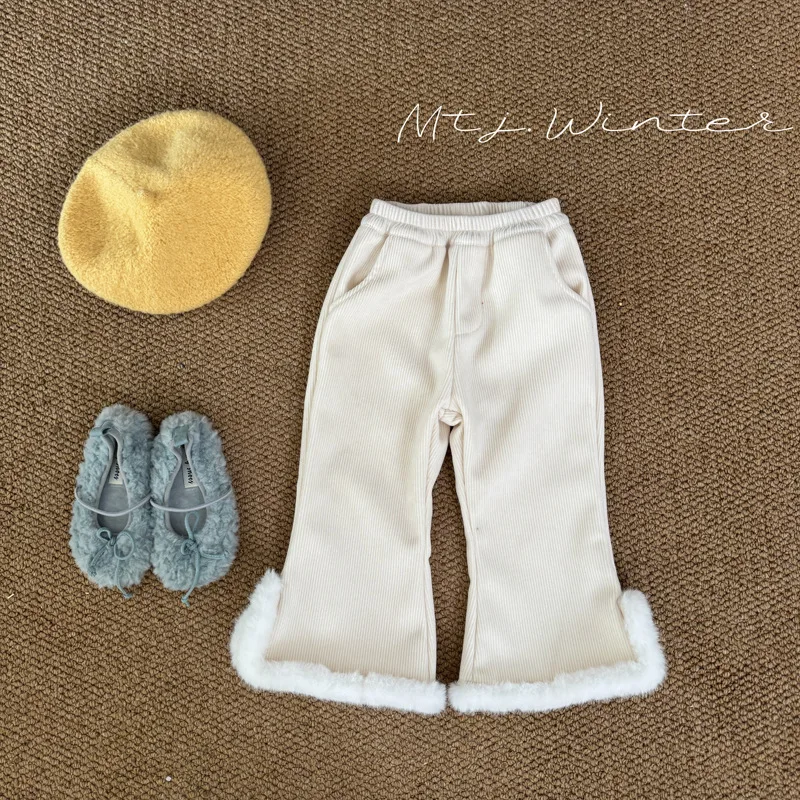 

2025 Winter New Children Fleece Trousers Solid Girls Flared Pants Baby Plus Velvet Thick Warm Pants Fashion Kids Casual Pants