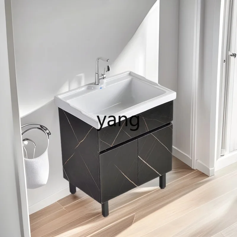 

LMM solid wood laundry cabinet, balcony cabinet with washboard, bathroom