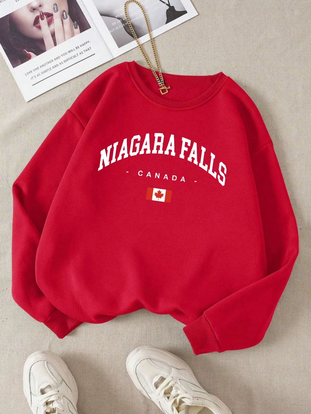 Niagara Falls Canadá Imprimir Pulôver Feminino Y2K Lã All-Match Moletom O-pescoço Solto Streetwear Roupas Casuais de Outono