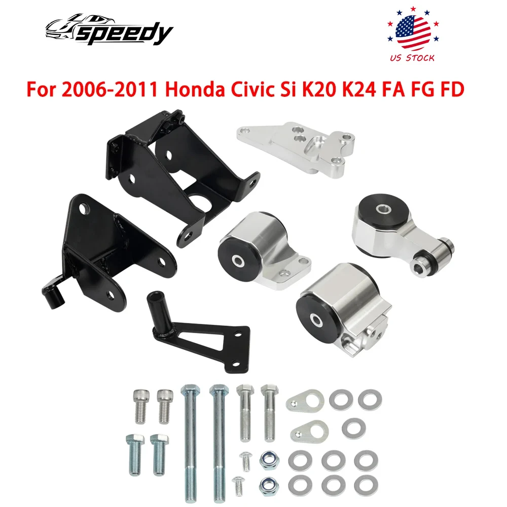 

Silver Engine Motor Mounts Bracket Engine Swap Mount Kit for 2006-2011 Honda Civic Si K20 K24 FA FG FD
