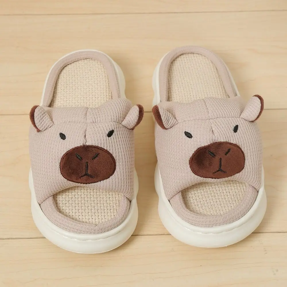 Soft Warm Capybara Slippers Cartoon Home Wear Shoes Capybara Linen Slippers Silent Thick Sole Winter Capybara Slides Girls