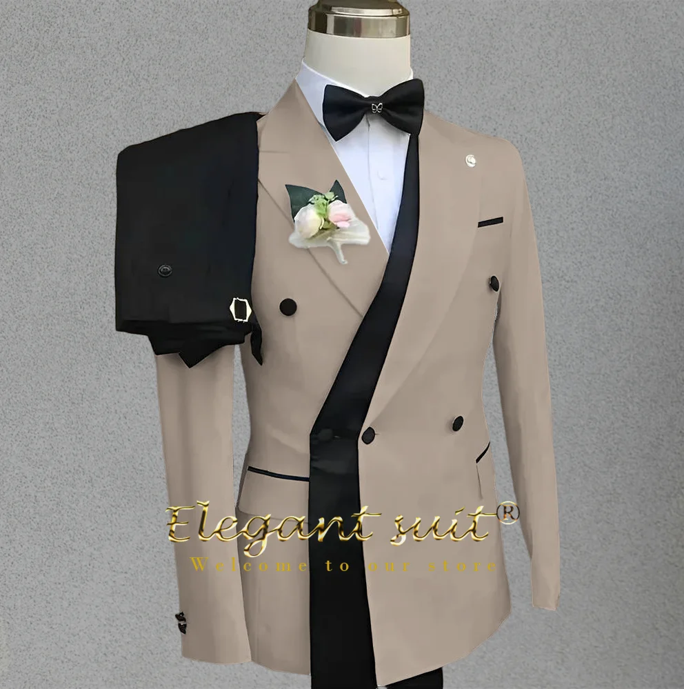Men's 2 Piece Elegant Suit White & Black Contrast Design Blazer & Pants Refined Formal Dress for Upscale Gatherings