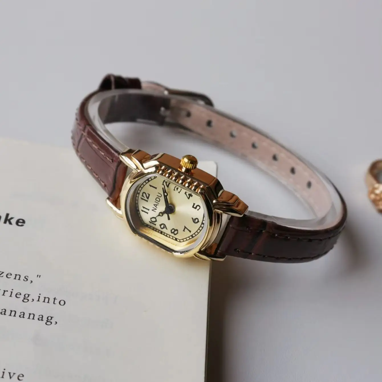 Hong Kong Style Retro Oval Women's Quartz Watch with Exquisite Roman Dial, Instagram-Worthy Brown Leather Strap, Niche Commuter Watch