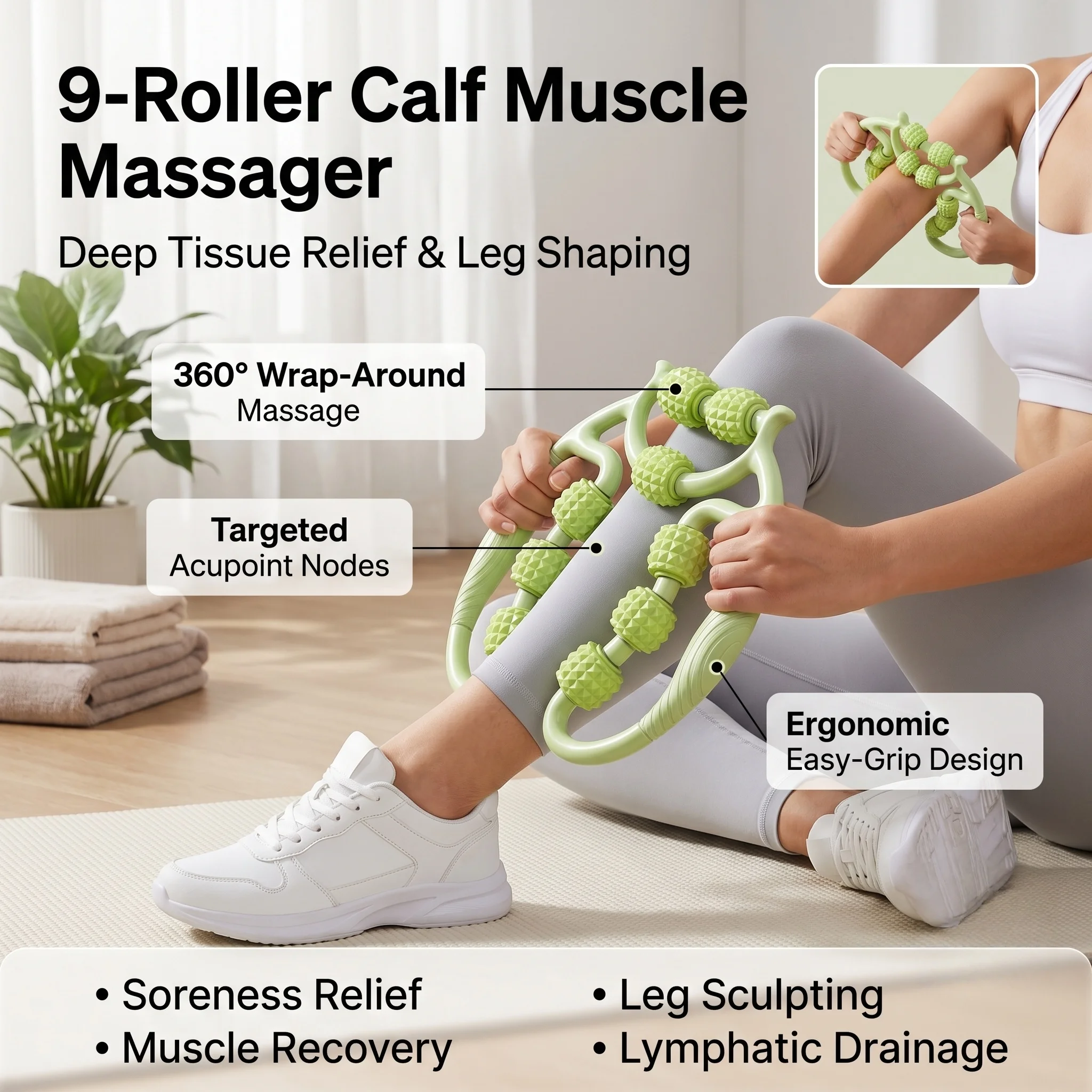 Newest 9 Wheel Annular Leg Clamp Massager Anti-cellulite Massager Body Slimming Roller Massage for Body Massager Relax