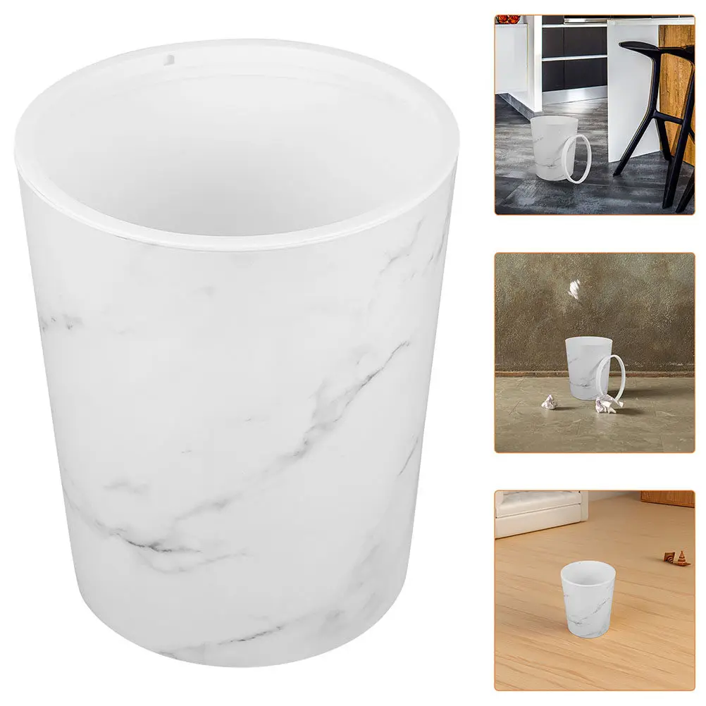 

Elegant Marble Design Trash Can with Large Capacity Press Ring Technology Waterproof Plastic Waste Bin for Office Home Bathroom