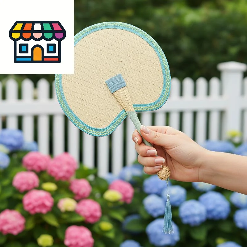 Woven Natural Palm Straw Handheld Fan Handmade Lightweight Portable Summer Cooling Device for Beach Holiday Use
