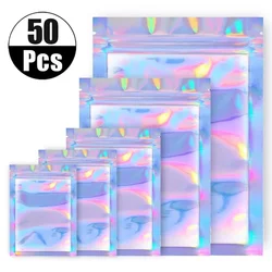 10-50pcs Iridescent zipper Bag Pouches Cosmetic Plastic Laser Holographic Makeup Storage Bag Hologram Zipper Bags Gift Packaging