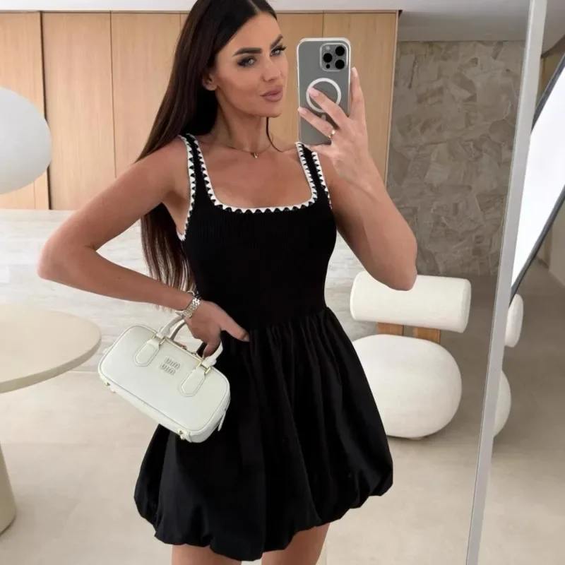 Fashion Sexy Backless Dress Summer Elegant Casual Mini Beach Party Dresses Classic Black and White Splicing Womens Clothing 2025