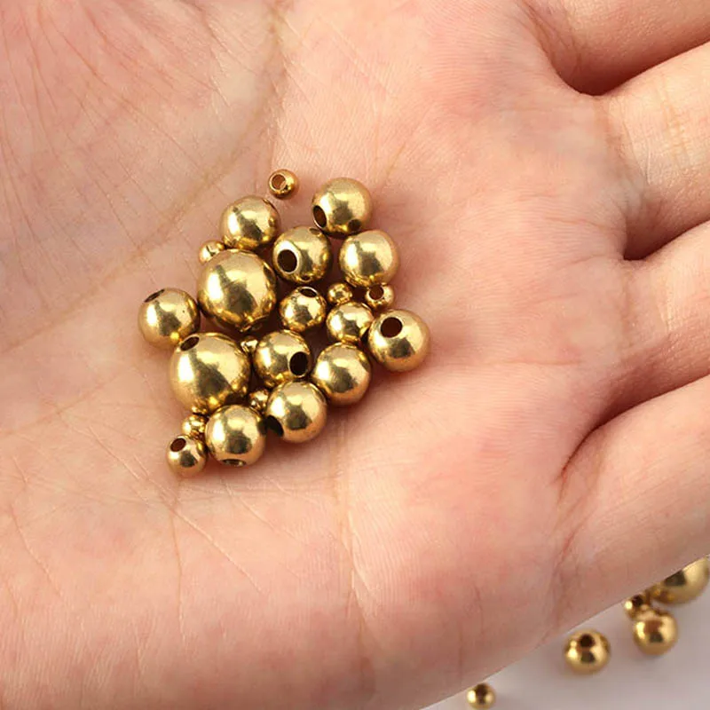 50pcs 3-8mm Original Brass Spacer Loose Beads Ball Beads for Charms Bracelets Necklace Jewelry Making Components DIY Wholesale