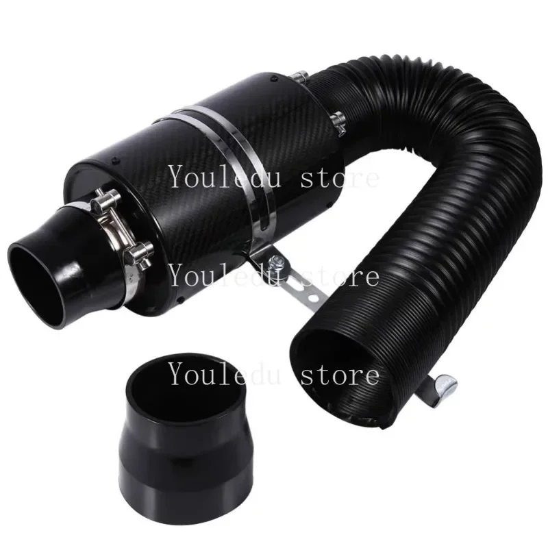 1 Set Of Carbon Fiber Cold Air Filter Intake Closed Intake Induction Tube Automotive General Hose Kit