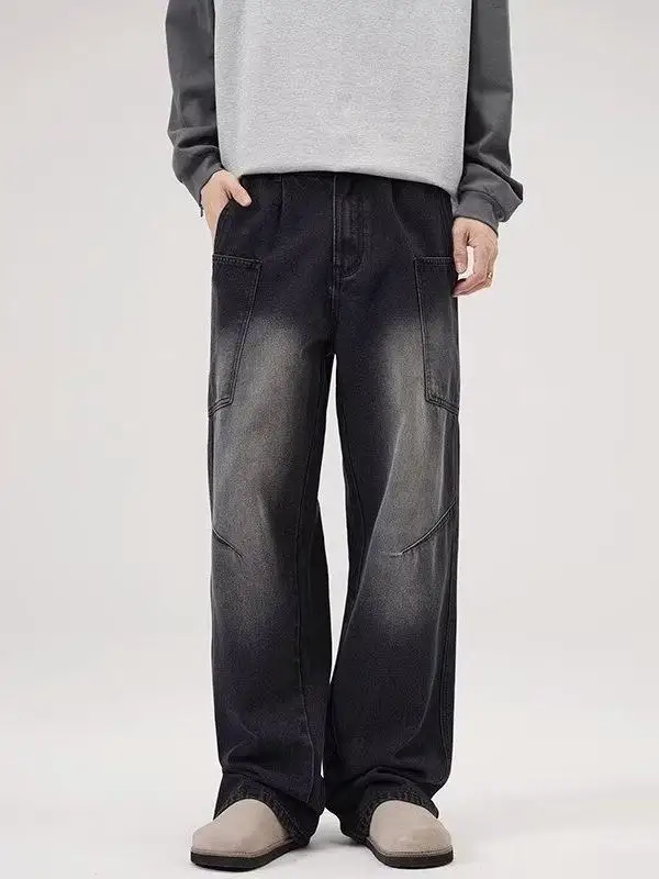 

Модные ретро-джинсы в американском стиле для мужчин, рабочая одежда, облегающие, свободные, прямые, широкие брюки, повседневные штаны